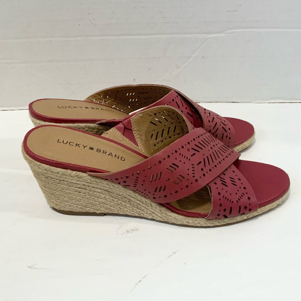 Lucky Brand Keela Red Leather Espadrille Wedges Women’s Size 9.5 Wide